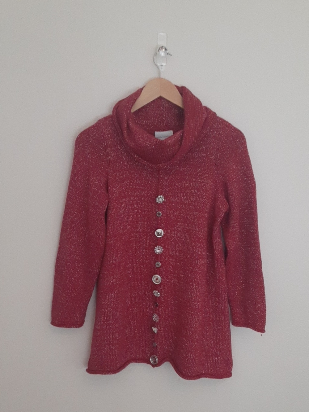 Soft Surroundings Red Cowl Neck Button-Front Sweater